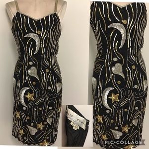 Lillie Rubin silk sequins cocktail dress S